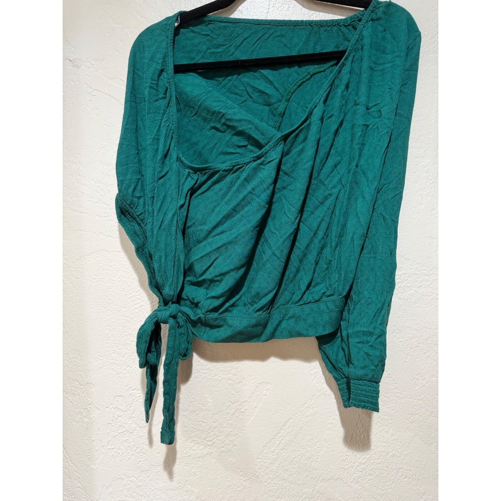 American Eagle Emerald Green one slSleeve Blouse XXL Textured Top